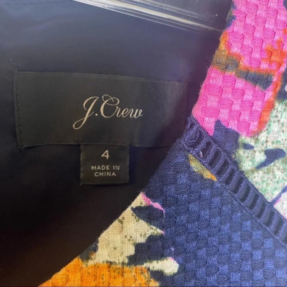 J. Crew Portfolio Classic Sheath Dress Navy Blue Petunia Floral Print Lined Sz 4